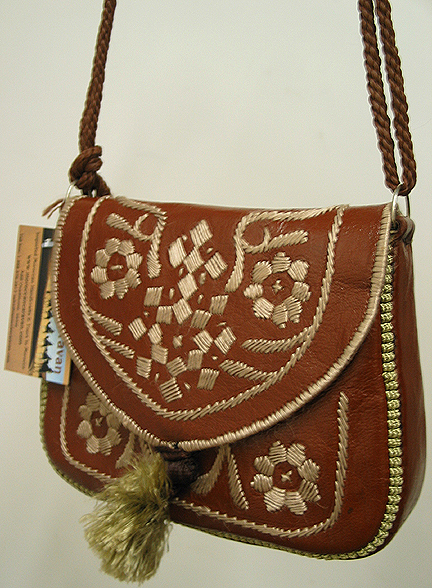 Moroccan Handsewn Canvas Embroidered Crossbody Handbag Purse 