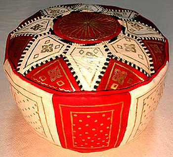 Moroccan Sm. Red Leather Pouff