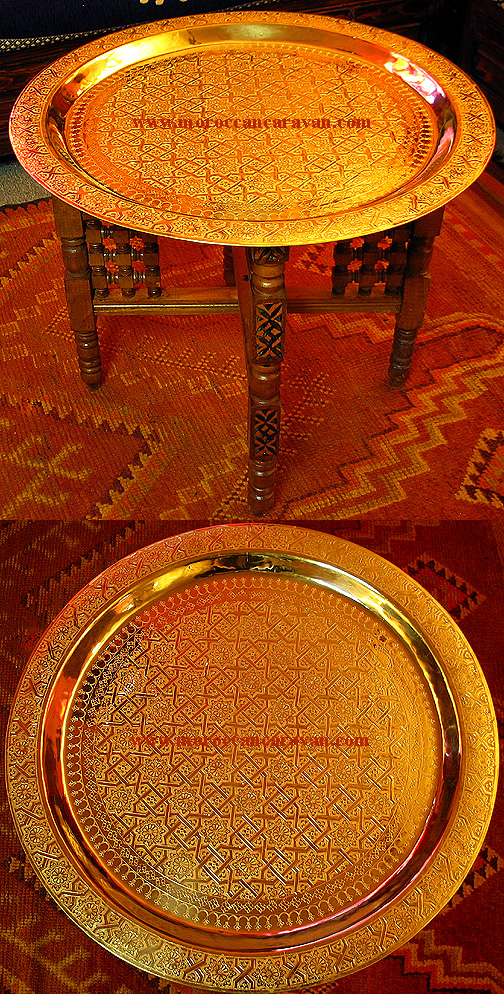 Moroccan 30 1/2 Brass & Wood Table