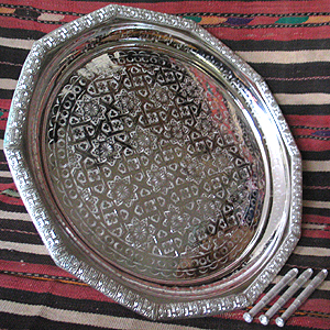 Moroccan Silver Plated tea tray. 20”D